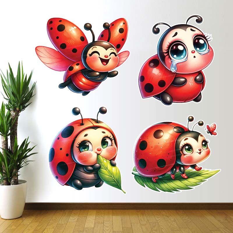 Home Cinema Wall - Cute Cartoon Ladybug Wall Stickers Bedroom