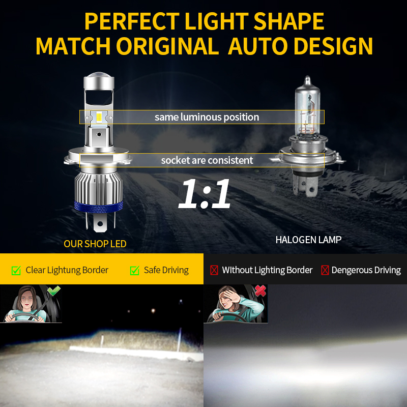 H4 HS1 LED Motorcycle Headligh - Projector Lamp Replacement 评论和价格