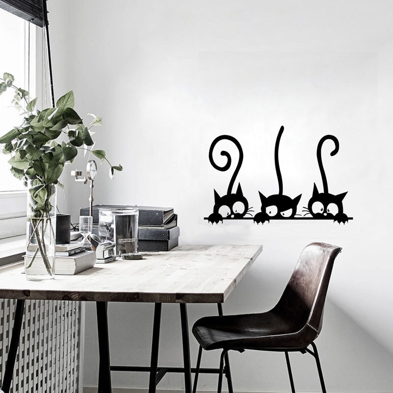 Three Funny Cats Wall Sticker  - Home Cinema Wall 评论和价格