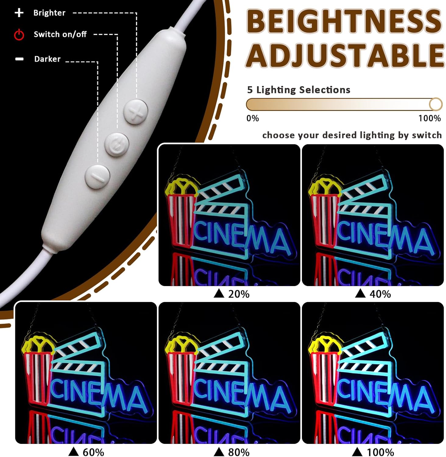 Cinema Neon Sign Art Wall Ligh - Home Cinema Wall Lights 评论和价格