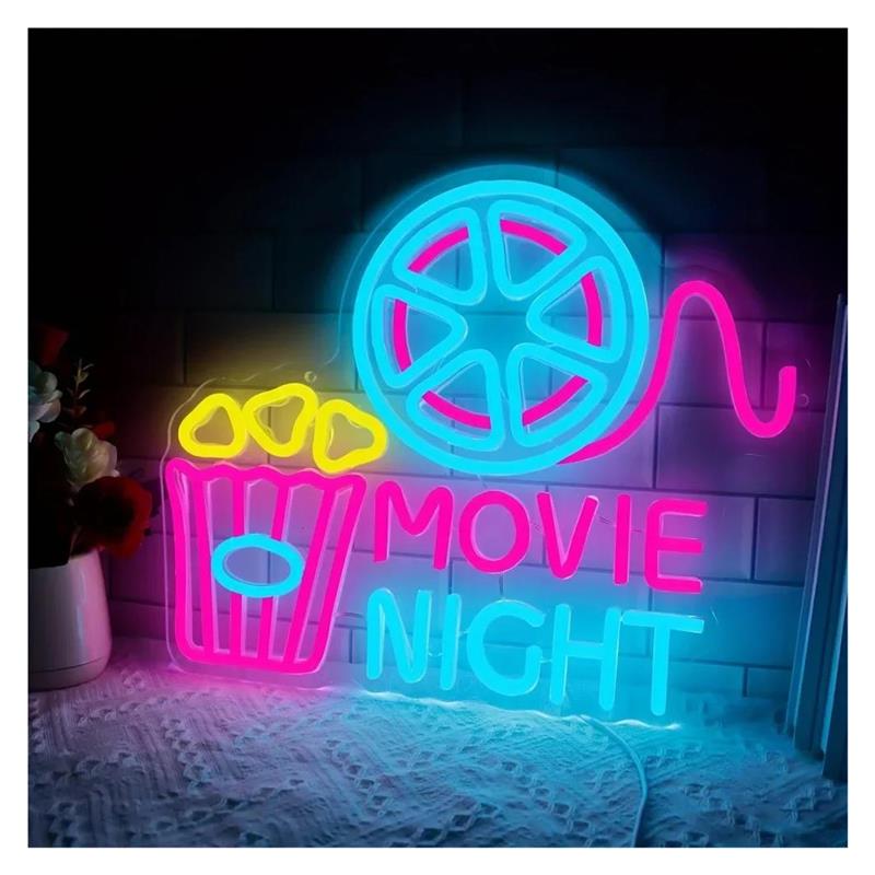 Movie Night Neon Sign Popcorn  - Home Cinema Wall Lights 评论和价格
