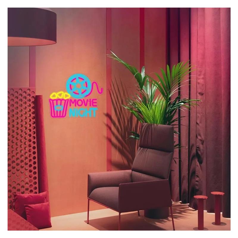 Movie Night Neon Sign Popcorn  - Home Cinema Wall Lights 评论和价格