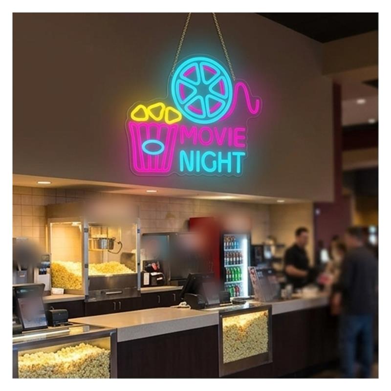 Movie Night Neon Sign Popcorn  - Home Cinema Wall Lights 评论和价格